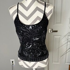 Cache Black Sequin Camisole Top